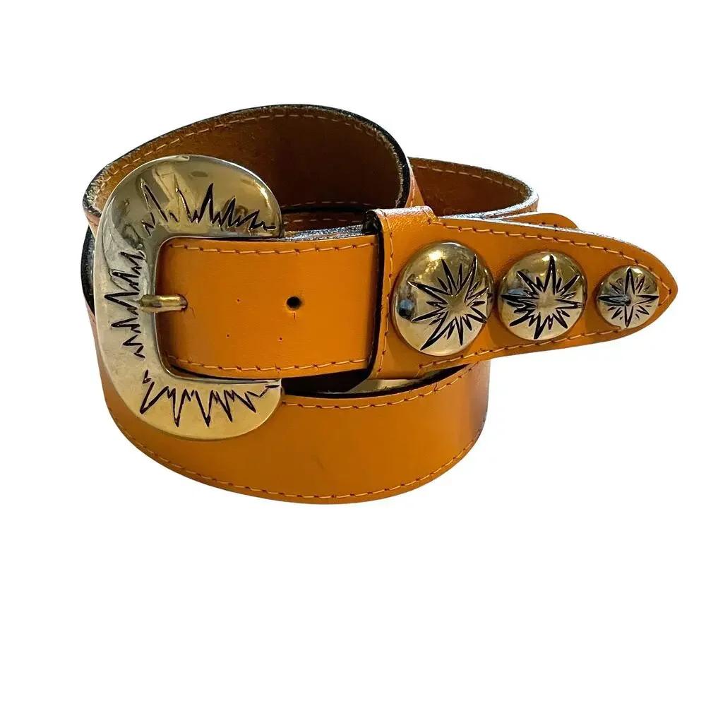 Natural Leather Embossed Western Buckle Womens Size 30 Cowgirl Ranch - Picture 1 of 6